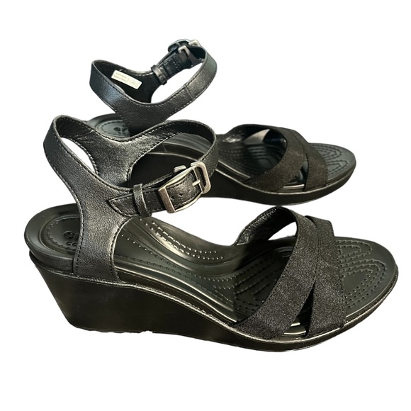 CROCS | Shoes | Crocs Dual Comfort Leigh Ii Strappy Black Wedge Sandals |  Poshmark